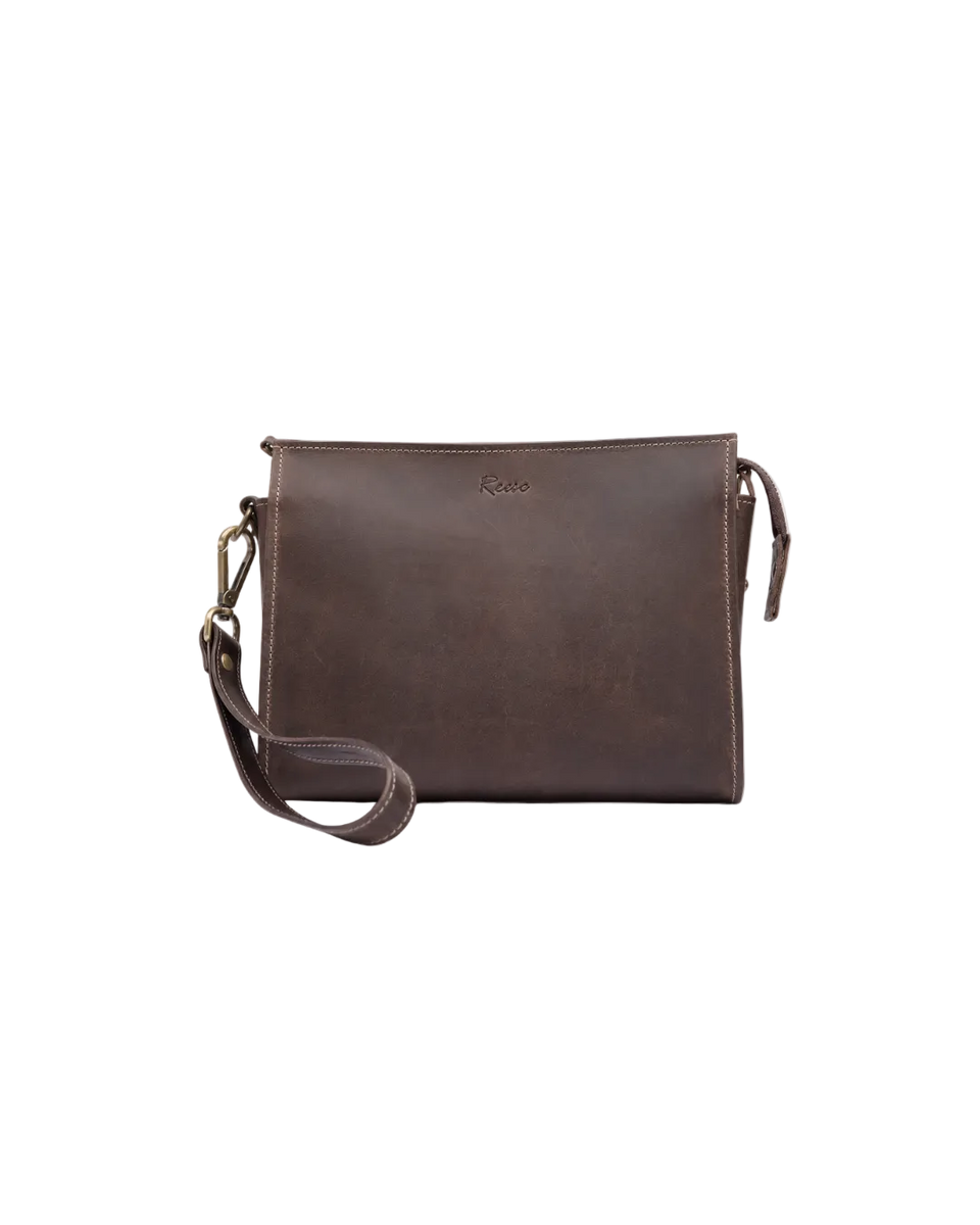 Classic Leather Clutch — Dark brown